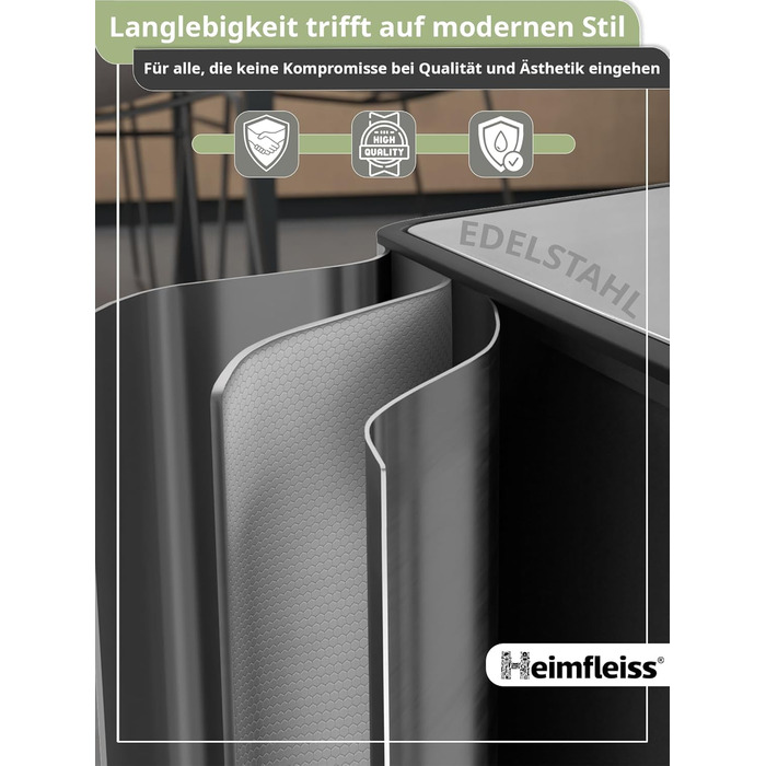 Відро для сміття Heimfleiss 50 л Педальне відро для сміття Дизайнерське прямокутне відро з нержавіючої сталі Сучасне відро для смі