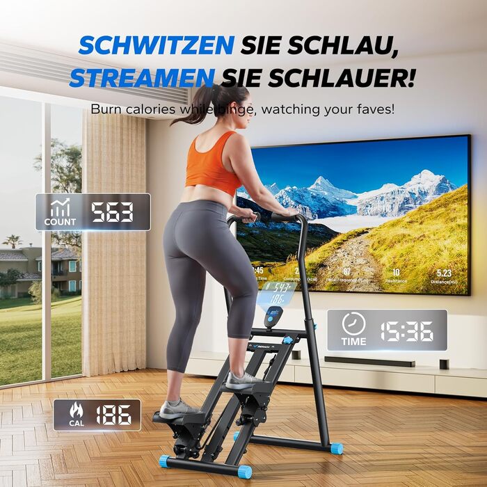 Степер для сходів MERACH 2025 Pro, Stairmaster для дому з регульованими 3 рівнями опору, складний кардіо-степер Stairmaster з регульованими ручками для фітнес-обладнання для домашнього офісу, чорний