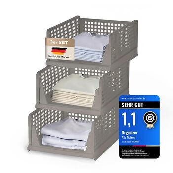 Набір органайзерів для гардеробу, 3 шт. (складані та штабелюються) коробки-органайзери для гардеробу, компактні пластикові коробки для зберігання підходять для гардеробних, ванних кімнат, кухонь та офісів бежевий