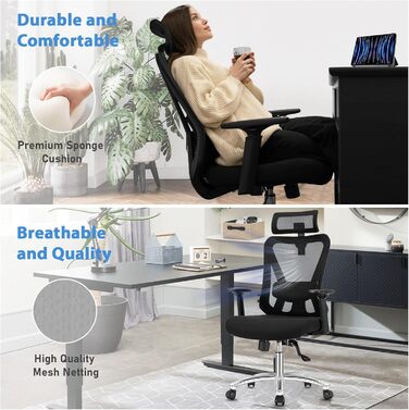 Ергономічне офісне крісло, стілець для роботи з підголівником, поперековою опорою, підлокітниками, регулюванням висоти, обертове крісло з функцією нахилу 90-130 (з фіксацією), вантажопідйомність до 150 кг.