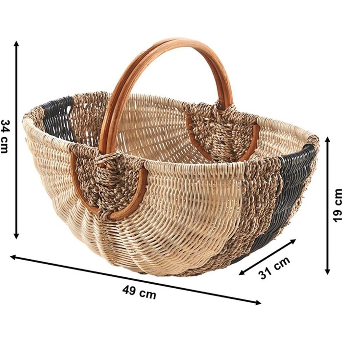 Кошик з ротанга Kobolo 49x334 см Бежевий Плетений кошик ручної роботи з ручками Міцний кошик для покупок з ротанга Класичний кошик для перенесення фермерських ринків, пікніків, домашнього використання, зберігання та декору