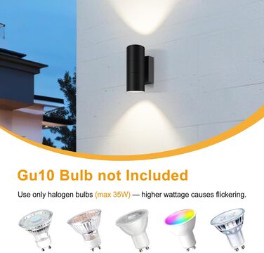 Вуличний настінний світильник Kerry, водонепроникний IP65, чорні алюмінієві настінні світильники з підйомом/опусканням, настінний світильник GU10 для саду, патіо, входу, лампочка не входить до комплекту - дві штуки, чорний