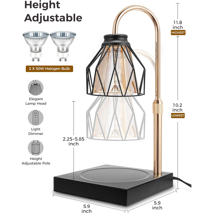 Лампа-підігрівач свічок LOHAS-LED для ароматичних свічок, електрична лампа-підігрівач свічок, підігрівач воску для ароматичних ламп з таймером і диммером, підігрівач свічок для йоги, спальня, декор