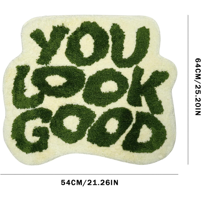Килимок для ванної кімнати, що миється, веселий нековзний килимок для ванни, креативний та кумедний килимок для душу середньої висоти для ванн, душових кабін, кімнат та спалень, 54x64 см, зелений, Stila Green, 54x64 см