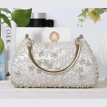 Жіноче клатч з перлинною вишивкою. Елегантна кришталева сумочка для весілля, вишукана вечірня сумочка, сумка для нареченої на ланцюжку для вечірок та випускних, срібляста.