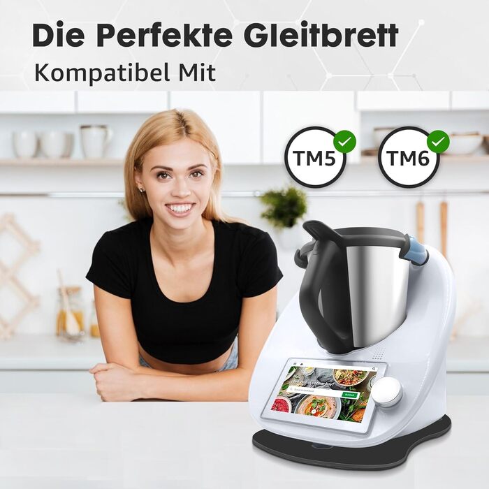 Акрилова розсувна дошка для Thermomix TM6 TM5, акрилова повстяна ковзаюча дошка для кухонного комбайна Thermomix Vorwerk TM6 Аксесуари Pad Board захищає стіл Швидкорухається дошка (глянцевий чорний)