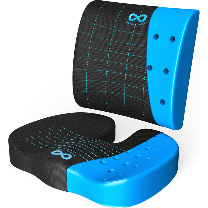 Комплект подушок для сидіння та спинки Everlasting Comfort Піна з ефектом пам&39яті з гелевим напиленням Ергономічна опорна подушка для офісного крісла, автомобіля та ігор Нековзка, дихаюча та мийна чорна гелева подушка з поперековою підтримкою