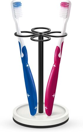 Тримач для зубних щіток Luxspire, підставка для зубних щіток на 4 відділення, тримач для зубних щіток з нержавіючої сталі з основою з діатомової землі, тримач для зубних щіток для ванної кімнати, дому, туалетного столика для готелю, матовий чорний