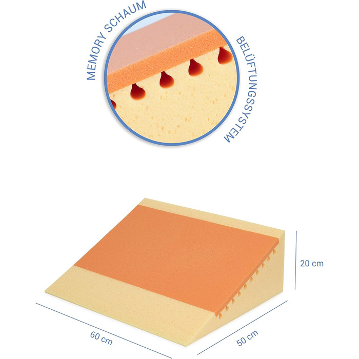 Подушка-клиноподібна подушка Badum Relax (60x50x21 см) з подушкою для голови, подушкою для спини, розслаблюючою подушкою, подушкою для ліжка, дивана, подушкою для читання з піною з ефектом пам&39яті, подушкою для книги, чохлом, що прається, сірим