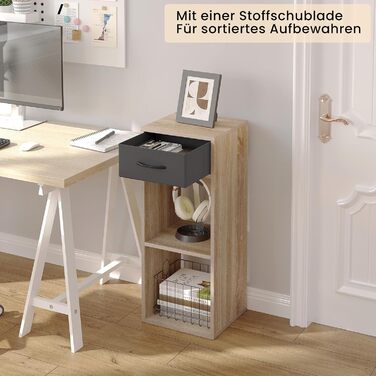 Книжкова полиця WOLTU на 3 рівні, окремостояча полиця з 1 шухлядою для тканини та 2 кубами, відкрита полиця, невелика полиця для зберігання, для вітальні, спальні, дитячої кімнати, 32,4 x 80 x 30 см, світлий дуб, SK055hei