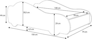 Дитяче ліжко KOBI з поручнями - Дизайн машинки Гоночна машина 140 x 70 см Дитяче ліжко з матрацом Дитячі ліжка для хлопчиків та дівчаток Односпальне ліжко, Дитяче ліжко, Ліжко-автомобіль