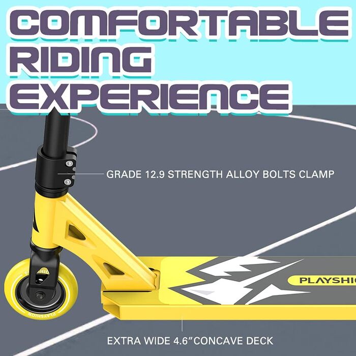 Самокат PLAYSHION трюковий самокат для фрістайлу 100мм з колесами на шарикопідшипниках ABEC 9 для дітей та дорослих жовтий
