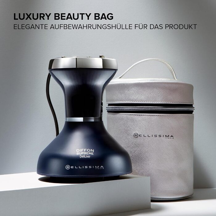 Фен-дифузор Bellissima Diffon Supreme Deluxe для кучерявого волосся, керамічне покриття з кератином, XL-дифузор, 3 температурні режими іонізація, дбайливе сушіння, чорно-сріблястий колір, XXL Beauty Bag