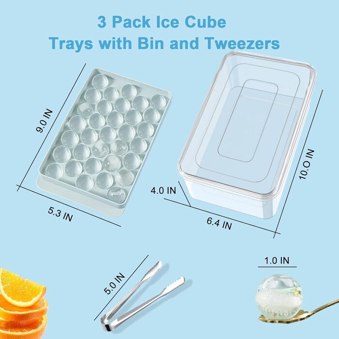 Форма для льоду Miaowoof з кришкою та контейнером, круглі кубики льоду 2,5 см x 99 шт. , форма для льоду без BPA з кришкою для льо