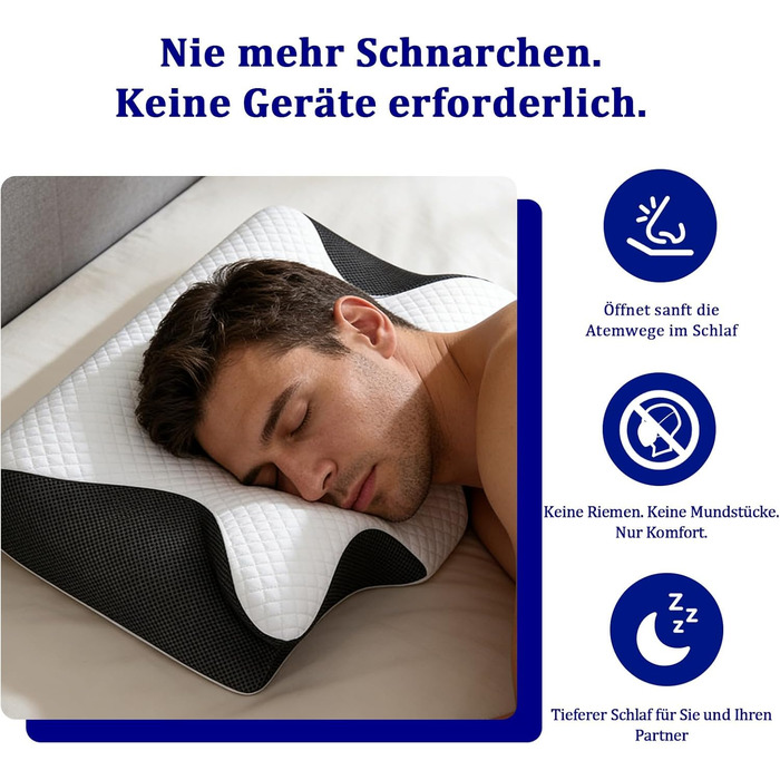 Ергономічна подушка для шиї Curosleep, подушка для шиї з піни з ефектом пам&39яті, подушка проти хропіння для сну на спині, боці та животі, дихаюча та миється (чорна)