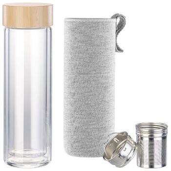 Подвійна пляшка для чаюПодвійна скляна пляшка з неопреновим чохлом та чайним ситечком, 400 мл (термос)
