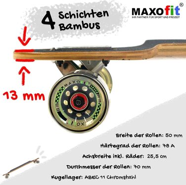 Лонгборд MAXOfit XXL Deluxe Jamaica LB-01 104 см 7-шаровий клен drop mount freeride ABEC-9 78A колеса 75мм повний компліт для фрірайду стрибків GeoLines дизайн оригінал Німеччина 2025