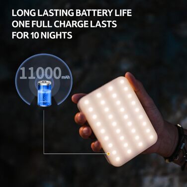 Світлодіодний кемпінговий ліхтар Naturehike 11000 мАг 1100 лм, супер яскравий кемпінговий ліхтар, що перезаряджається, з гачком, три рівні колірної температури, плавне регулювання яскравості до 180 годин, 11000 мАг 1100 лм