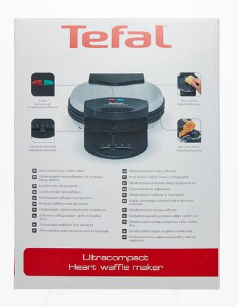 Вафельниця Tefal Heart WM310D Вафельниця для вафель у формі серця Плавний контроль температури засмаги за бажанням Листи з антипригарним покриттям Контейнер для збору тіста Чорний 1000 Вт