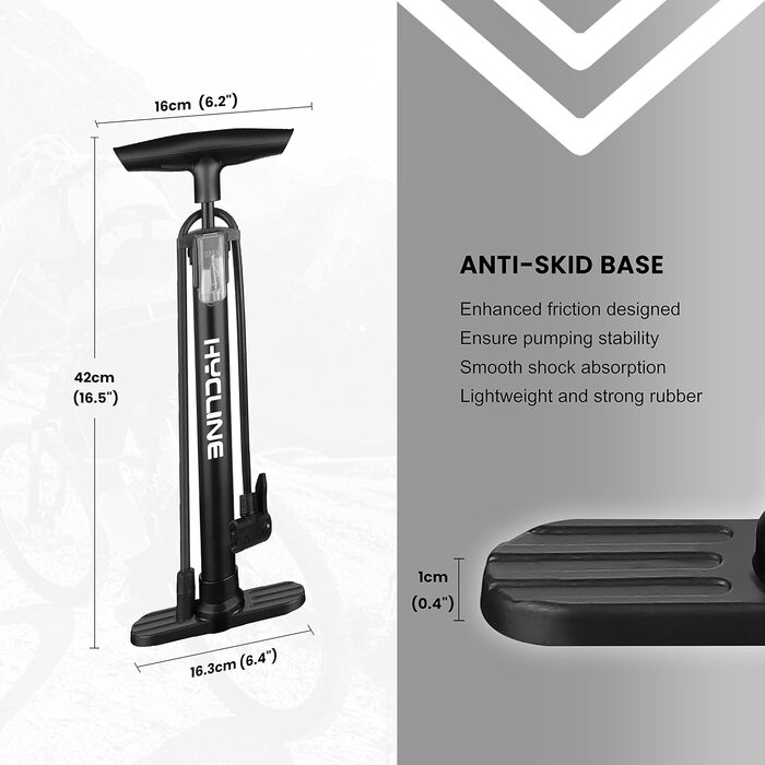 Велосипедний насос Hycline, підлоговий насос високого тиску 150/160 PSI, ручний насос для всіх типів вентилів - Presta, Schrader, Dunlop, Auto, французький вентиль, для велосипеда, шин, кульок (чорний без манометра)
