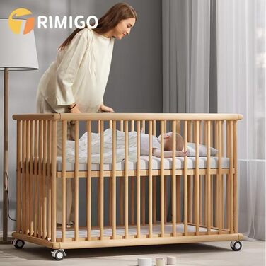 Дитяче ліжко 6-в-1, що трансформується в приліжкове ліжечко, ліжечко, колиска, дитячий стіл, диван-ліжко, нефарбований бук, регулювання висоти у 8 напрямках