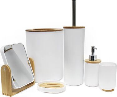 Дозатор для мила (діаметр 7,2 x 17,5 см) Розумний, білий, полістирол, бамбукова обробка Дозатор для мила білий