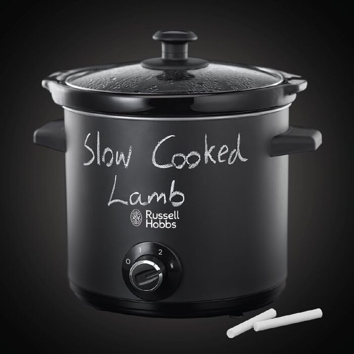 Повільна плита Russell Hobbs важка керамічна каструля 3,5 л для вибору розподілу температури Дошка для повільної плити (поверхня шкільної дошки, 3 налаштування температури та функція підтримки тепла, 200 Вт) Повільна плита 24180-56