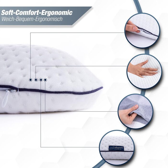 Ергономічна дитяча подушка 66x33 Oeko-Tex Memory Foam Flat дитяча подушка для дітей та малюків від 2 років (60 x 33 x 6 см) (60 x