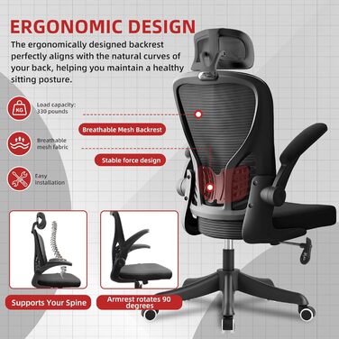 Ергономічне офісне крісло з регульованим підголівником та підлокітниками, поперековою опорою, дихаючою спинкою, регулюванням висоти та колесами, ігрове крісло для столу, спальні або чорного кольору