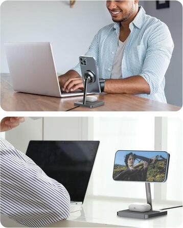 Зарядний пристрій ZIKE 2-в-1 з MagSafe, бездротова зарядна підставка для iPhone 15 Вт з охолодженням, швидка зарядка з охолодження