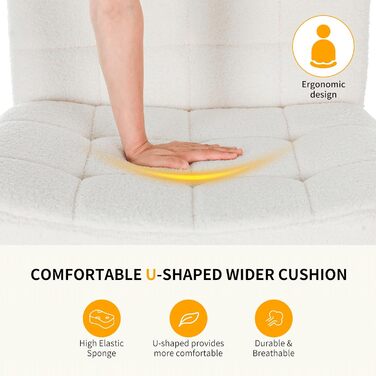 Офісне крісло Clevich без підлокітників, широке крісло з перехресним розташуванням сидіння, ергономічне крісло з регульованою висотою для домашнього офісу, кабінету, макіяжу, спальні (шерпа, білий)