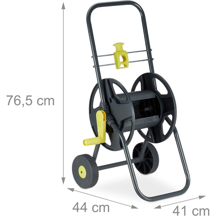 Візок для шлангів Relaxdays 45 м, мобільна котушка для шланга для саду та балкона, з направляючою для шланга, 76,5x44x41 см, сіро-жовта