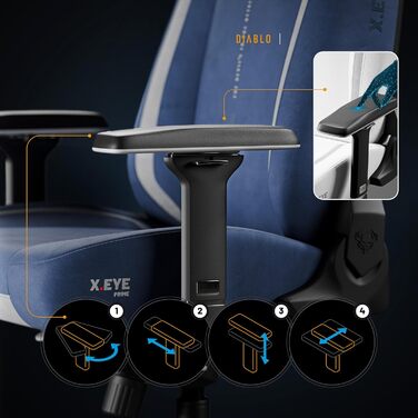 Ергономічне ігрове крісло Diablo з тканини, крісло X.Eye Prime для ПК з магнітним підголівником, ігрове крісло з функцією охолодження, ігрове крісло, ергономічне, міцне, з тканини, 140 кг, Meta Ocean