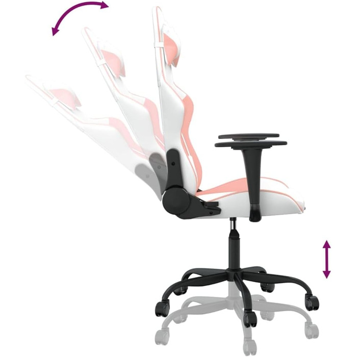 Геймерське крісло, біла та рожева штучна шкіра, матеріал метал