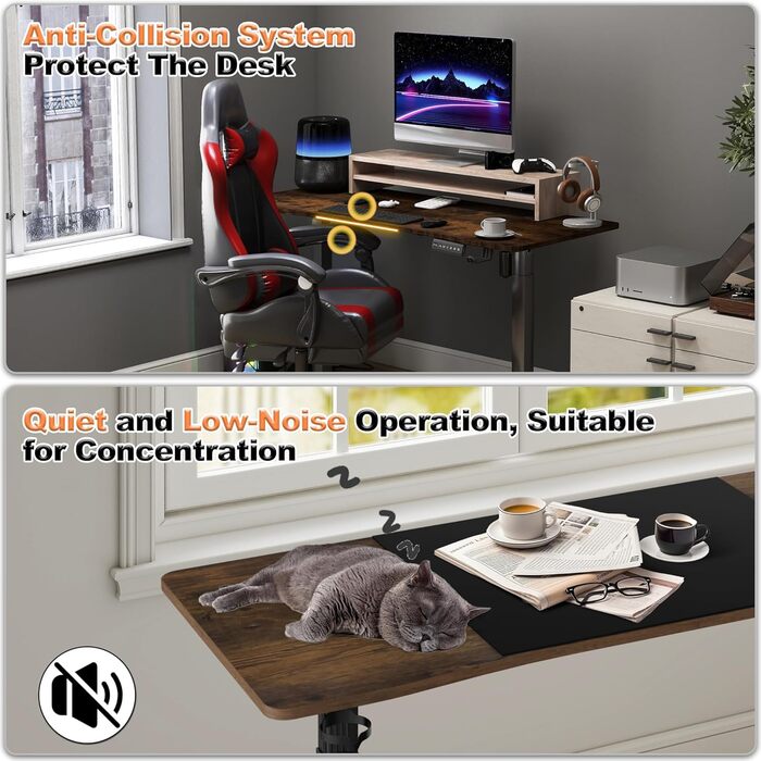 Електричний стіл UISEBRT з регульованою висотою, регульований комп&39ютерний стоячий стіл із портом зарядки Type-C, функцією пам&39яті, підсклянником, гачком для навушників для офісу (вінтажний коричневий, 160 x 60 см) Вінтажний коричневий 160 x 60 см