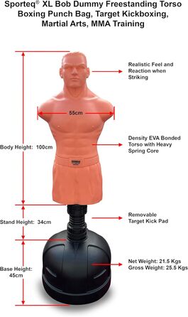 Манекен Sporteq XL BOB Манекен для боксу окремо стоячий Торс Боксерська груша Мішень Кікбоксинг Бойові мистецтва ММА Тренування