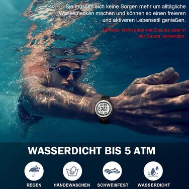 Водонепроникний годинник-крокомір для людей похилого віку без Bluetooth, не потрібен додаток, з крокоміром, лічильником калорій та великими РК-цифрами, чорний