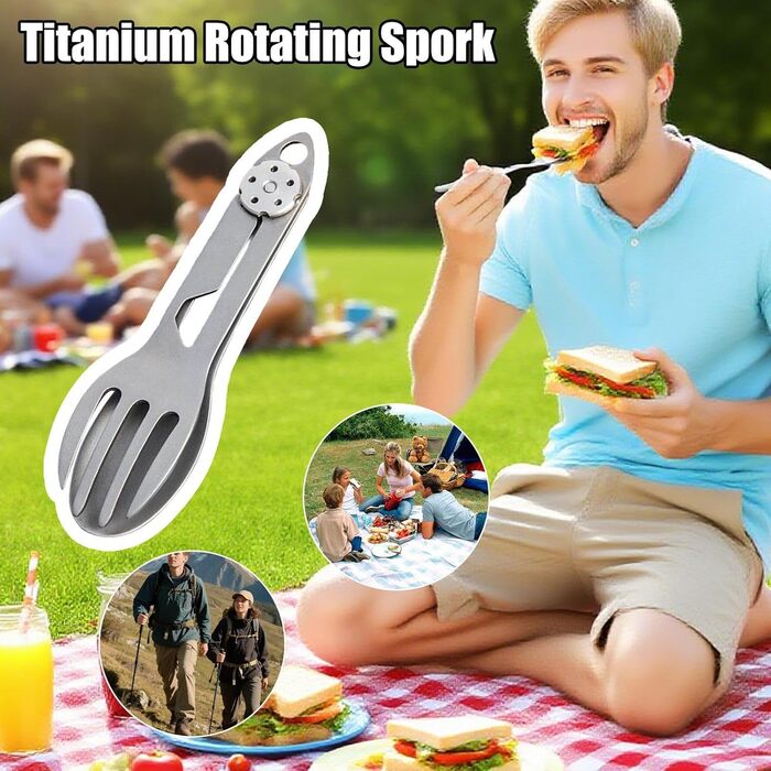 Обертова ложка-виделка з титану, титановий сплав, 16,7 см, складна, 2-в-1 ложка-виделка, легкий кемпінговий посуд, компактний, для активного відпочинку, пікніка, походів, барбекю, спорядження для виживання