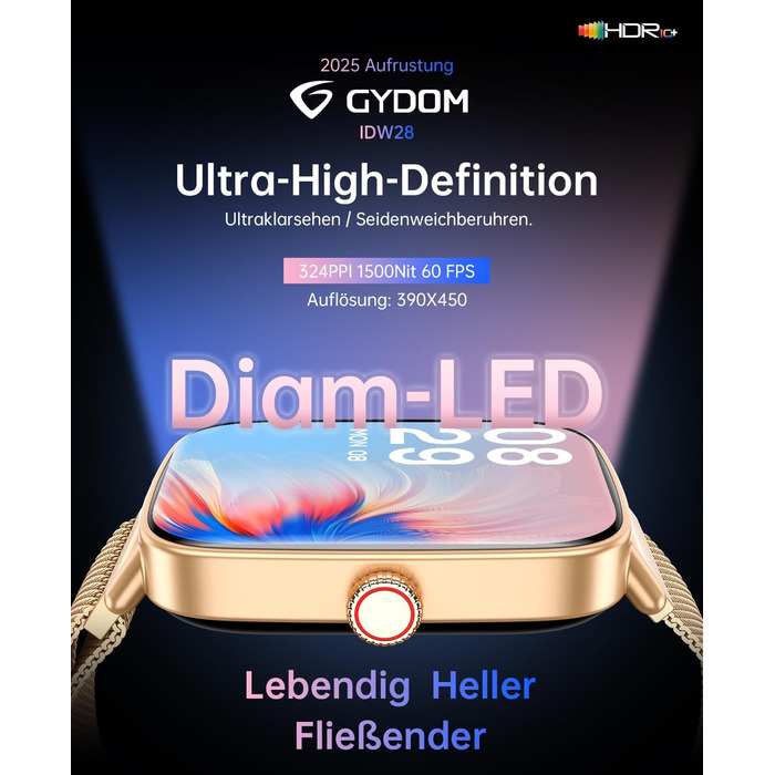 Жіночий смарт-годинник Gydom з функцією телефону, 1,85-дюймовий HD металевий фітнес-годинник, фітнес-трекер, серцевий ритм/SpO2/сон, водонепроникний спортивний годинник IP68, крокомір для Android та iOS, рожеве золото 1,85