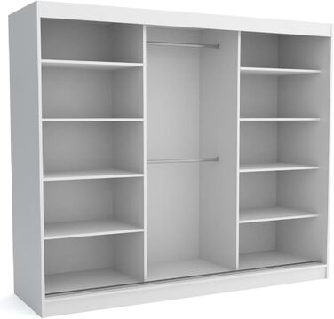 Шафа з дзеркалом шириною 240 см Windsor Tomy I Шафа для спальні з 2 рейками для одягу та полицями для одягу I Шафа Біла Біла - Дзеркало 240 см