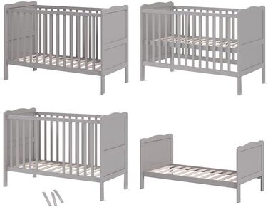 Дитяче ліжечко 60x120 см Tobi - сіре 124x87x65 см з дерева - дитяче ліжко із захистом від падіння, призначене для новонароджених та немовлят, з регульованою по висоті рейковою основою