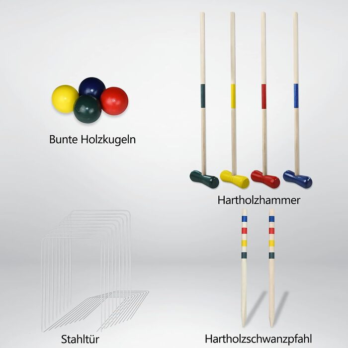 Набір для крокету UISEBRT, крокет на відкритому повітрі для 4 гравців, садова гра, дерев&39яна гра в крокет, гра на спритність для дітей та дорослих