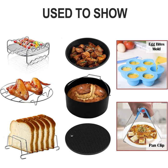 Аксесуари для фритюрниці Swsdee, аксесуари для фритюрниці 8 дюймів 13 шт. xxl для COSORI Princess Innsky GOWISE Philips та всі фритюрниці 4.7 л, 5.5 л, 6.2 л, 6.4 л, 7.3 л, 8 л, аерофритюрниці