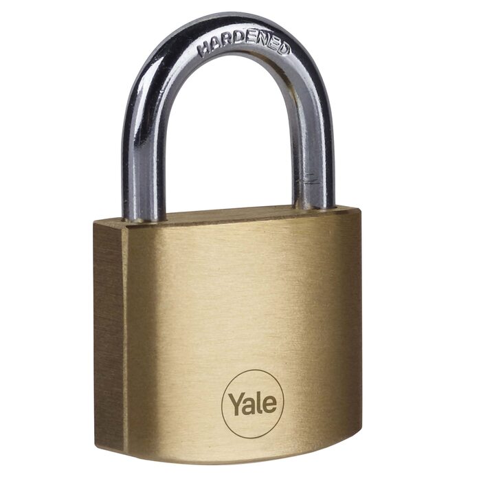 Замок навісний Yale Y110B/40/122/1, Стандартний, 40 мм, Латунь, Подвійне замикання, Загартована дужка Ø 6,3 мм, 3 ключі в комплекті, для шафок, інструментальних ящиків, шаф - 40мм, Стандартна дужка