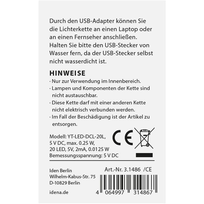 Декоративна різдвяна ялинка з 20 теплими білими світлодіодами Idena
