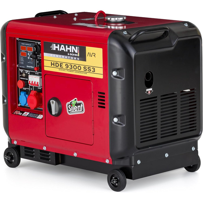 Дизельний генератор Hahn & Sohn HDE 9300SS3 - максимальна потужність 9,3 кВА Електричний стартер, AVR, генератор для будівельних майданчиків, будинків, садів, 70 дБ - аварійний генератор, дизельний генератор, 230 В 6,5 кВт дизель