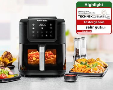 Аерофритюрниця ROMMELSBACHER FRH 1700, XXL-чаша 8 л (21 x 30 см) для 1 кг картоплі фрі, тихий режим 45 дБ(А), 10 програм, 60-200 C, велике вікно з підсвіткою