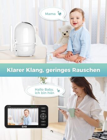 Радіоняня з 2 камерами 5-дюймовий 720P HD IPS-дисплей Камера радіоняні Режим VOX Двостороння розмова Нічне бачення Дисплей темпера