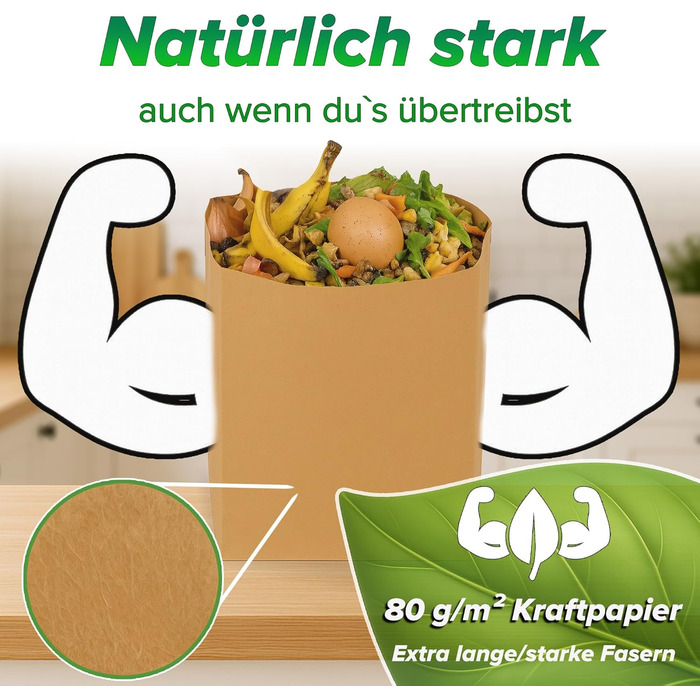 Компостовані пакети для відходів 20 л 50 шт. компостовані пакети для відходів без пластику Вологостійкі та стійкі до розривів паперові компостовані пакети для відходів Паперові пакети для органічних відходів Паперові компостовані пакети для відходів
