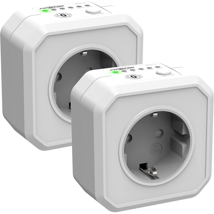 Розетка ANSMANN з таймером, перемикається енергозберігаюча розетка з таймером зворотного відліку для прасок, кавомашин, пральних машин і т.д. (проміжок часу можна вибрати вимикачем) - 2 шт., Aes1 - білий